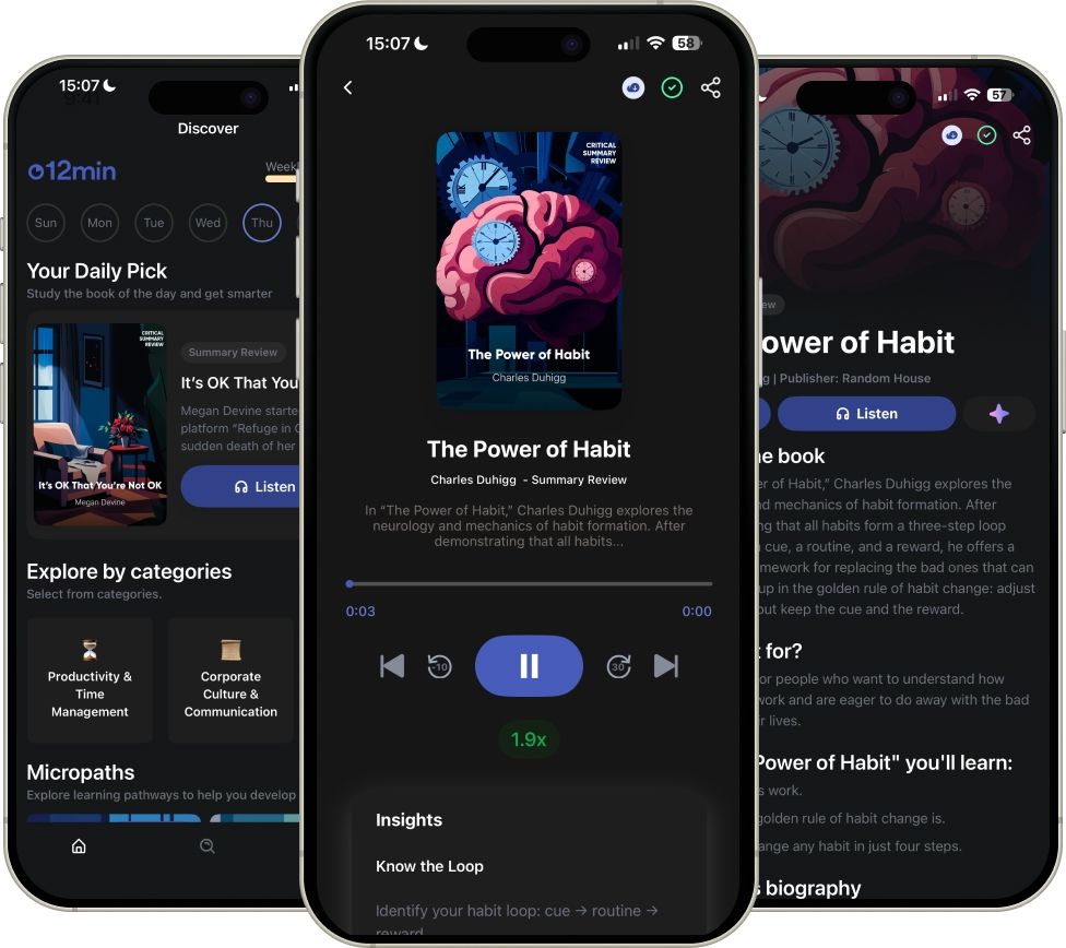 Três celulares com a tela do 12min